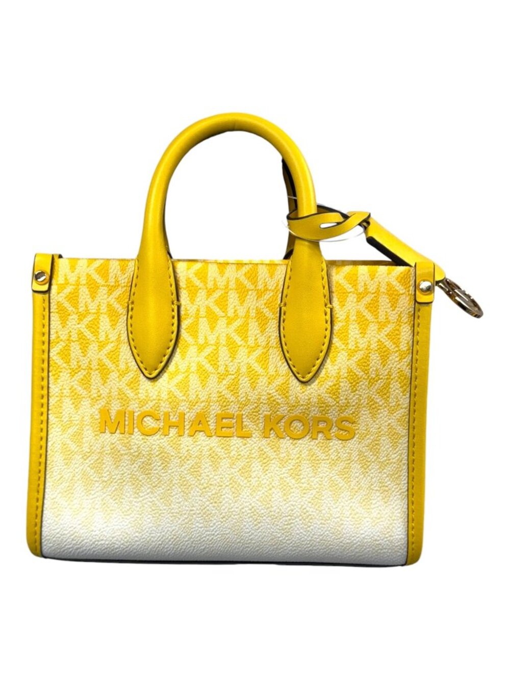 Michael Kors Mirella Small Shopper Crossbody Tote Bag Golden Yellow Logo Ombre